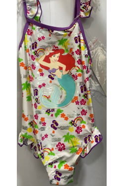 Little Mermaid Girls' Bathing Suit One Piece Disney Swimsuit- White