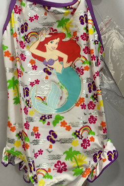 Little Mermaid Girls' Bathing Suit One Piece Disney Swimsuit- White