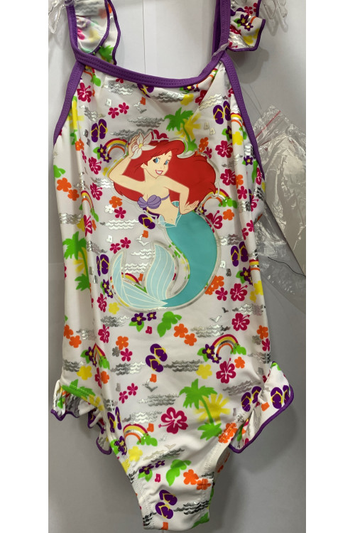 Little Mermaid Girls' Bathing Suit One Piece Disney Swimsuit- White